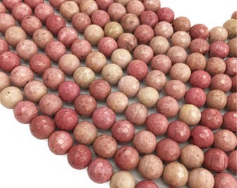 Pink Rhodonite Faceted Round Beads,6mm 8mm 10mm Gemstone Beads ,Approx 15.5 Inch Strand