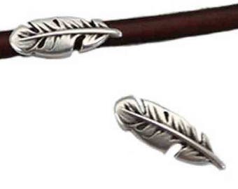 10 passes leather feather leather 5 mm silver-plated