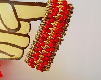Safety Pin and Bead Expansion Cuff Bracelet circa 1970 Free Shipping USA