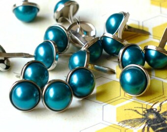 12mm Pearl Brads TURQUOISE Teal Peacock 10 pieces Scrapbook CardMaking Flower Wedding Birthday Stationary Invitation Planner
