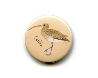Curlew Magnet, Wader 38mm Round Button Seabird Fridge Magnet, Memo Board Magnet,