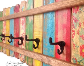 FREE SHIPPING / Wood Coat Rack Cast Iron Coat Hook / Distressed Coat Hook / Home Decor / Bathroom Towel Hook