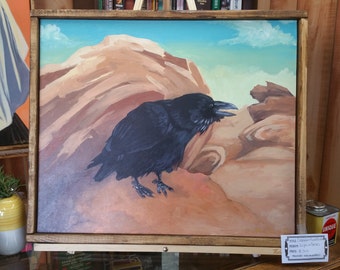Crow Painting With Petrified Forest Painted Desert Southwestern Artwork Handmade Wall Decor