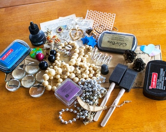 Mixed media destash kit, art supplies and jewelry supplies