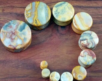 Pair of Crazy Lace Agate Plugs / Gauges For Stretched Ears (25mm, 22mm, 19mm, 16mm, 14mm, 12mm, 10mm, 8mm, 6mm, 5mm, 4mm)
