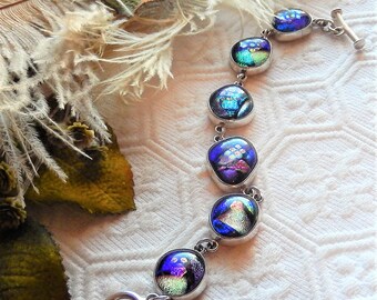 Artisan Crafted One of a Kind Sterling Silver Dichroic Glass Toggle Bracelet