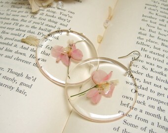 Resin Earrings Transparent Earrings Nature Earrings Pink Flower Earrings Epoxy Resin Jewelry Gift For Her Nature Jewelry Botanical Jewelry