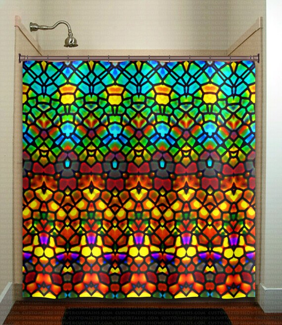 Abstract Art Rainbow Stained Glass Shower Curtain Extra Long
