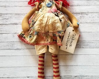 Rainbow Floral Sweet Primitive Annie - Primitive Raggedy Ann Doll