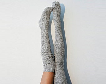 Thigh High Socks, White&Black Sweater Socks, Women's Long Over the Knee Socks, Knitted Boot Socks, OTK Thigh Highs, Stockings, PM-088S