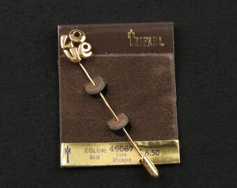 1970's TRIFARI LOVE Stickpin, Gold Tone, Excellent Condition, 2-7/8" Long, 7/16" Wide, MOD Design.