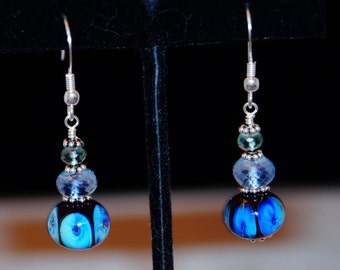 Handmade Lampwork Bead, Mystic Quartz and Sterling Silver Earrings