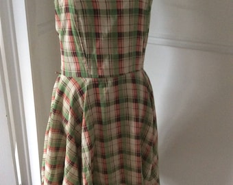 Summer green plaid dress