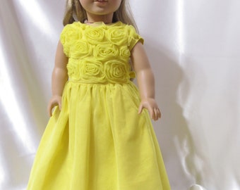 Long sleeveless party dress in bright yellow for 18 inch dolls