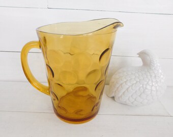Mid Century Hazel Atlas Gold Dot Glass Pitcher, Amber Glass Serving Pitcher
