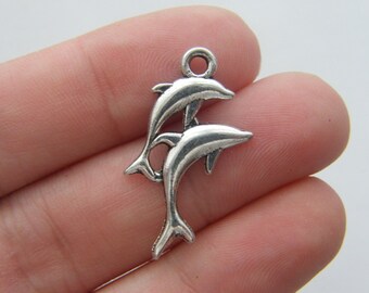 6 Dolphins charms antique silver tone FF80
