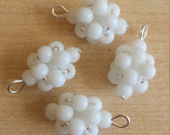 4 beads 4mm frosted white glass pendants