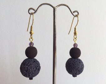 Dangle earrings purple and plum lava