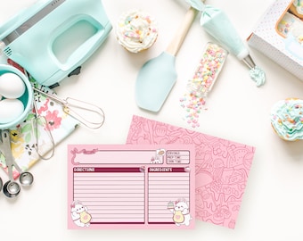 Kawaii Baking Bunny Dessert Recipe Cards