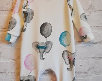 Super Elephant Organic Romper, girls romper, Baby Girl Clothes, Unisex Baby Grow, Newborn, sleepsuit, bodysuit , JMW Kids, elephant print