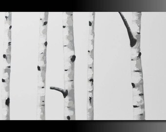 Original textured acrylic "White birch tree 05" abstract landscape painting modern wall decor 36" by 18" inch