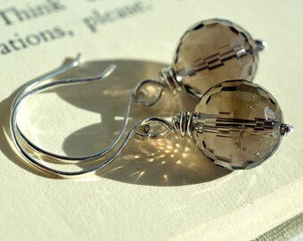 Smoky Quartz Earrings, Sterling Earrings, Gemstone Earrings, Brown Earrings, Neutral Earrings, Smoky Quartz Jewelry, Wire Wrapped Earrings