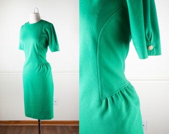 Kelly Green Secretary Dress, Mod 60s Dress, Kelly Green Dress, Mod Dress, Day Dress, 70s Dress, Sheath Dress, 60s Mod Clothing, Retro Dress