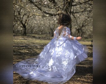 Baptism Dress - Mini Bride Dress - Flower Girl Dress - sequin Dress - High to Low Dress - Big Bow Dress - Wedding Dress - Genesis by Zulett