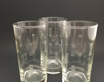 Mid Century Tumblers - Vintage Etched Drink Glasses - Vintage Tumblers - Highball Glasses - Anchor Hocking Avalon - Water Glasses - Set of 3