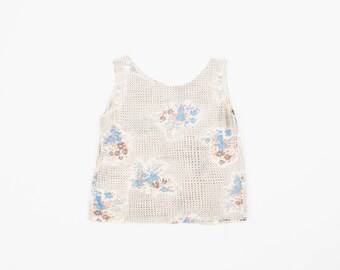 Vintage 1990s Tank Top - Scoop Neck - Brown - Floral Print - Women's Medium - Minimal - Tee Shirt - Blouse - Muscle Tank