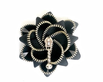 unique gifts, zipper brooch, black zipper, Zipper Pin. 2.8 in/ 7 cm,eco friendly, recycled jewelry