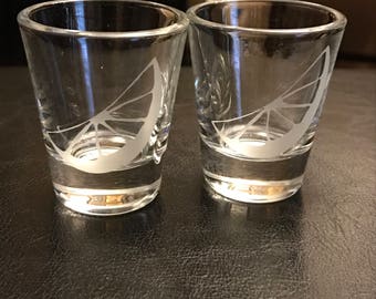 2 Custom Etched Shot Glasses