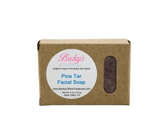 ORGANIC Grass Fed Tallow Soap -- 100% Pine Tar -- Facial Soap -- Organic Soap -- Tallow Soap -- 4oz