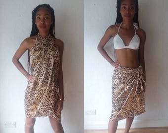 Leopard print Beach Sarong wrap size extra small-small and large16-18