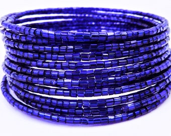 Blue beaded wrap bracelet, blue cuff bracelet, blue wrap bracelet, blue memory wire bracelet, blue coil bracelet, blue slinky bracelet