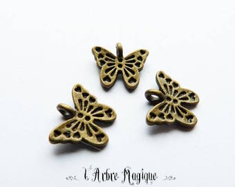 large 10 refPap53 x bronze brass color metal Butterfly pendant