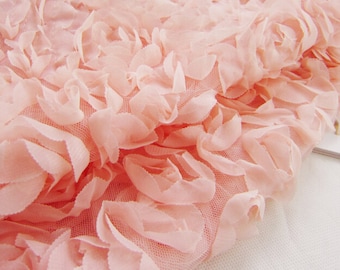 Pink Rose Floral Lace Fabric Chiffon Trim Tulle Fabric Wedding Dress Costume Fabric Curtain Crocheted Gown 51'' Wide 1 Yard S0128