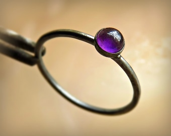Amethyst Ring - Oxidized Amethyst Ring - Silver Amethyst Ring - Silver Amethyst Stacking Ring