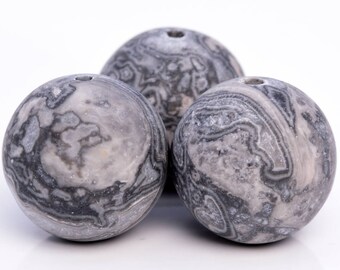 25 / 12 / 7 Pcs - 15MM Matte Gray Crazy Lace Jasper Beads Grade AAA Genuine Natural Round Gemstone Loose Beads (103612)