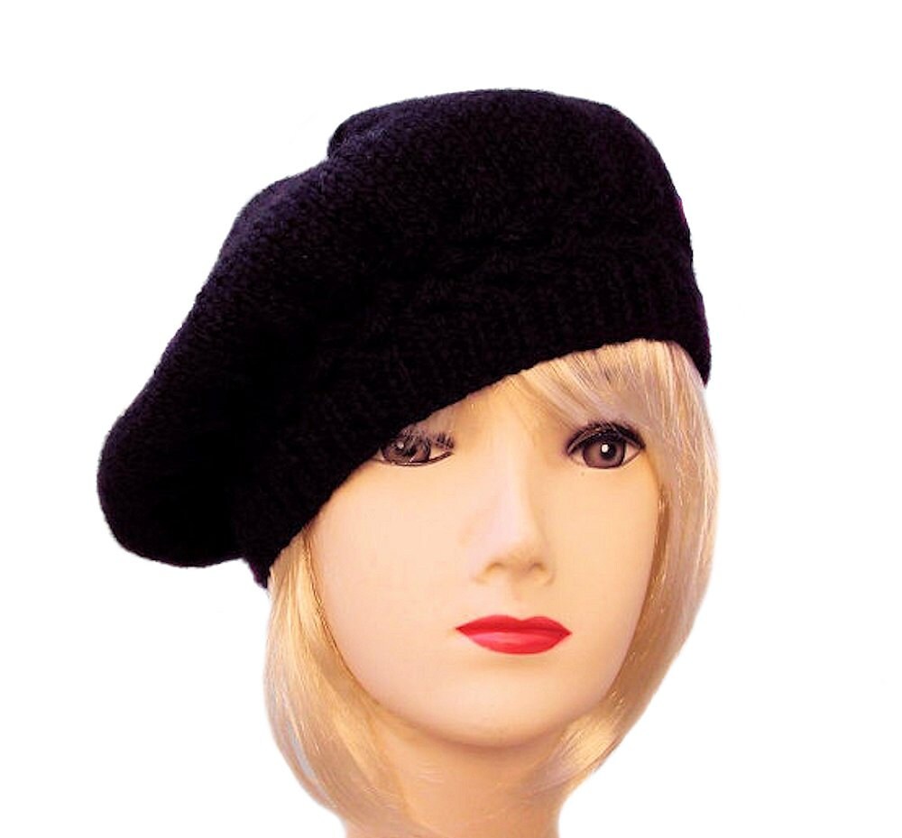 Black Beret Black Knit Hat Womens Slouchy Beret Black Beret