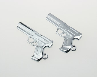 5 pcs Zinc Silver Tone Handguns Charms Pistol Revolver Decorations Findings 22x37 mm. Gun N 2237 3 CHM SP