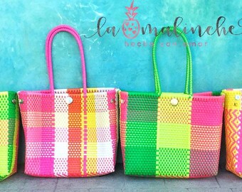 Handmade plastic bag, oaxacan bag, mexican tote, beach bag, summer bag, Mexican bag, tote bag, market bag, summer tote, handmade bag