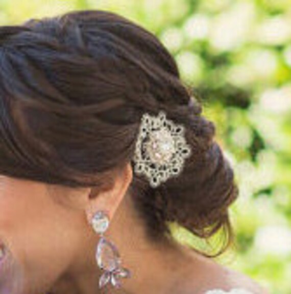 Bridal Lace Headpiece Ivory Wedding Lace Hair Clip Flower Hair