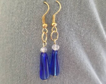 Beautiful Blue drop earrings with gold tones.