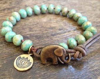 Elephant Jewelry, Boho Bracelet, Elephant Bracelet, Boho Jewelry, Lotus Flower, Turquoise Bracelet, Boho Wrap Bracelet, Bohemian Jewelry