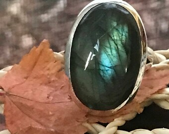 Labradorite Ring Blue Labradorite Statement Gemstone Ring 925 Sterling Silver Bezel 30 mm Spectrolite Ring Size 10.5 Oval Labradorite Ring