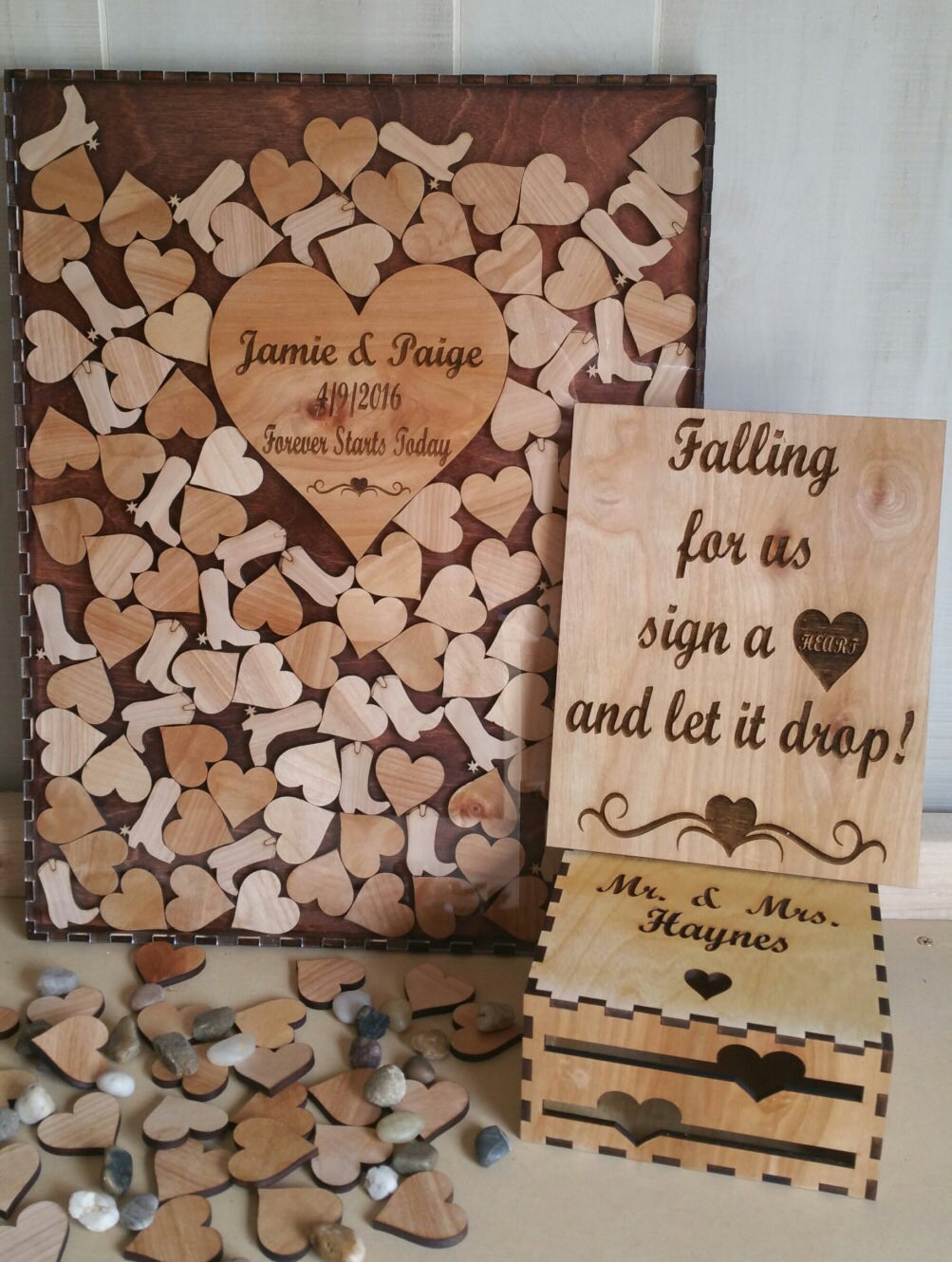 Wedding Guest book drop box country with hearts & boots