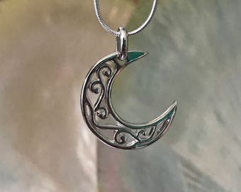 SOLID STERLING SILVER - Ajoure Half Moon Pendant