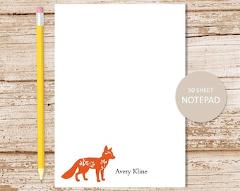 personalized notepad . fox note pad . personalized stationery . stationary . fox silhouette notepad