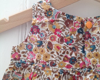 Liberty print pea dress for baby size 0-3 months. Handmade. Floral print. Baby shower. Birthday gift. Baby clothing. Only 1 left.